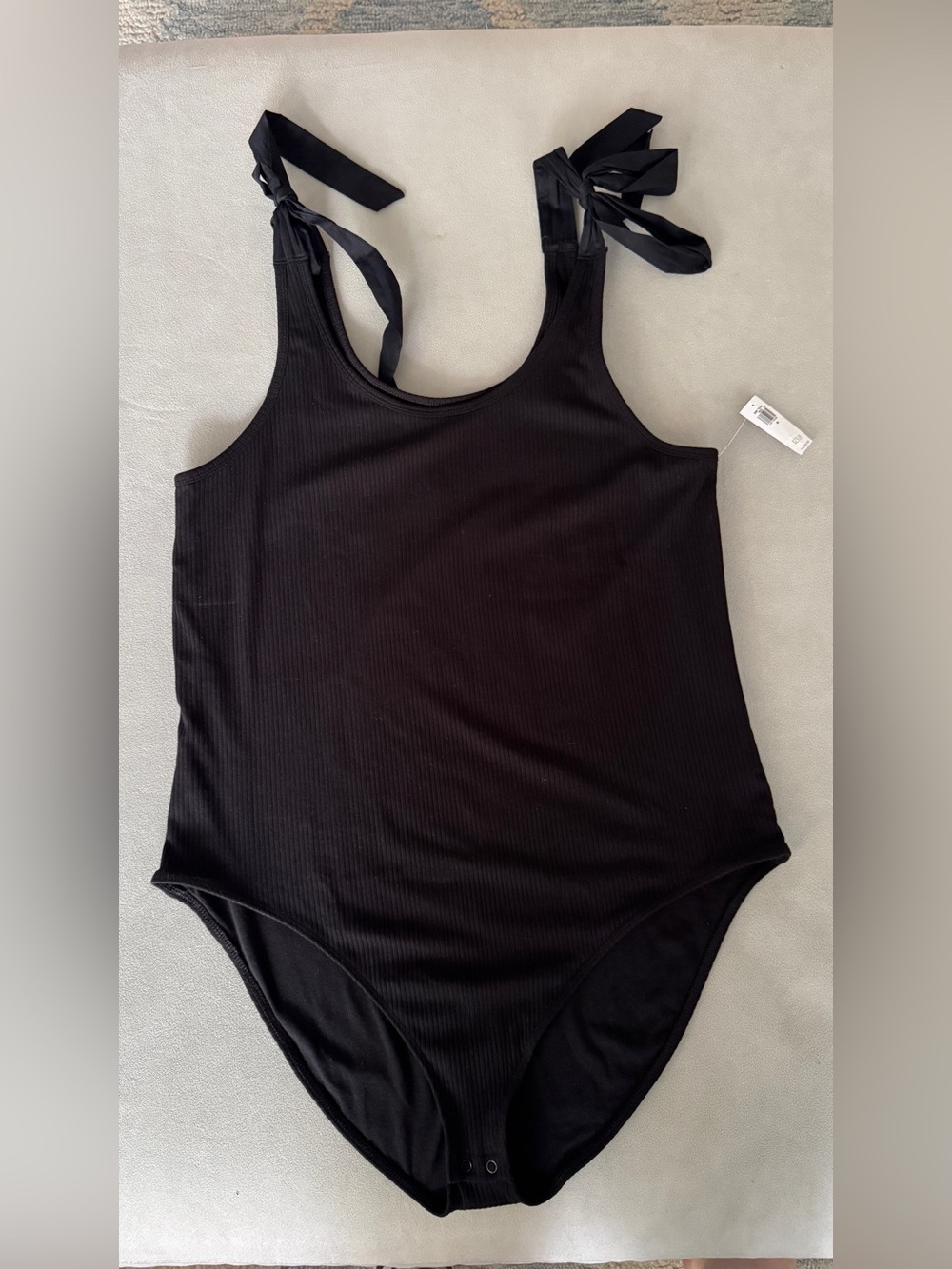 2XL Black Tie-Shoulder One-Piece Bodysuit
